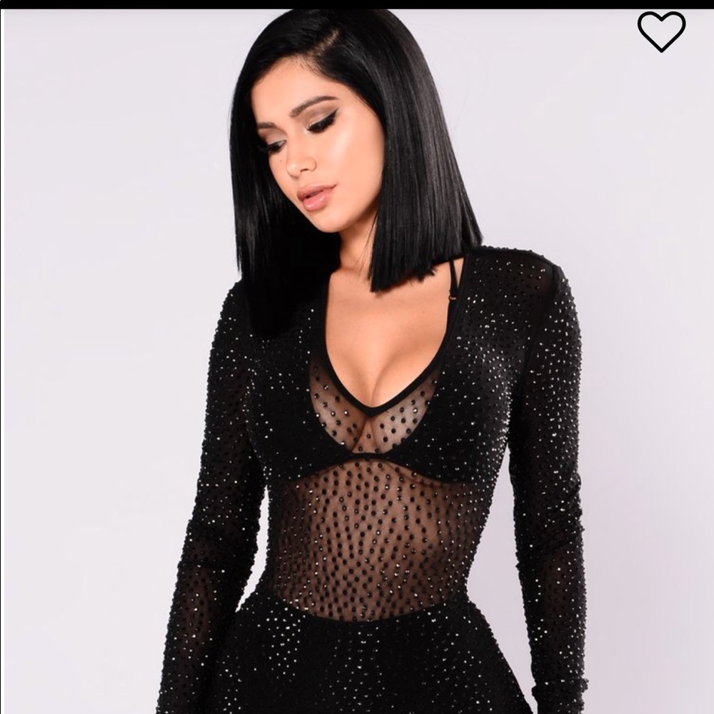 Sparkly rhinestone mesh black dress